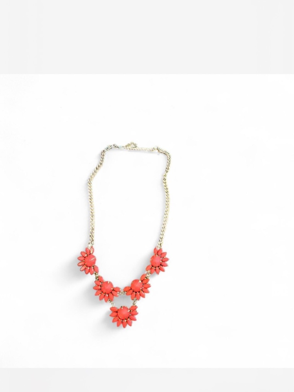 Gold Chain Coral Floral Statement Necklace